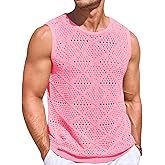 Runcati Mens Knitted Tank Tops Casual Sleeveless Hollow Out Crochet T-Shirts Muscle Summer Beach Hippie Shirts