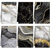 Boyiee 6Pcs Black Marble Kitchen Towels for Farmhouse Decor | Gold Black Absorbent Microfiber Tea Towels with Modern Marble Designs for Bathroom &amp; Housewarming
