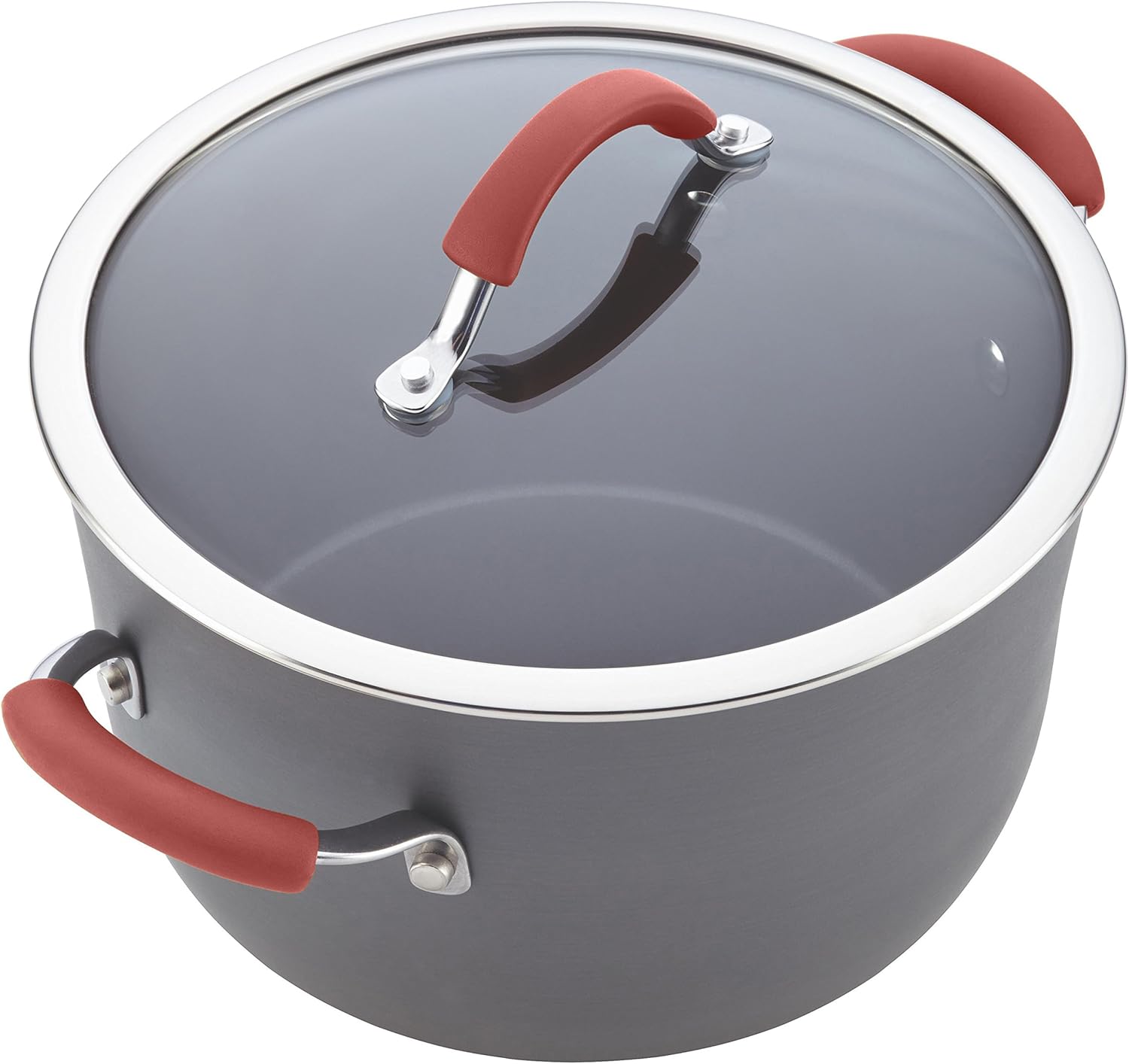 Rachael Ray Cucina Hard Anodized Nonstick Cookware Pots and Pans Set, 12 Piece, Gray with Red Handles: Kitchen & Dining