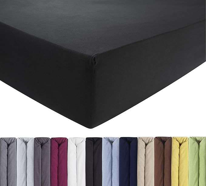 ENTSPANNO Jersey-Luxus-Spannbettlaken für Wasser- und Boxspringbett in Schwarz aus gekämmter Baumwolle. Spannbetttuch mit Ein