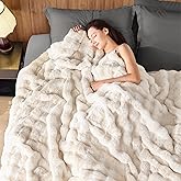 NORD ECO Luxury 1000GSM Faux Rabbit Fur Throw Blanket, Super Heavy Warm Cozy Blankets for Couch Bed Sofa, Bubble Plush Fuzzy Elegant Soft Reversible Mink Blanket for Living Room Bedroom, Cream White