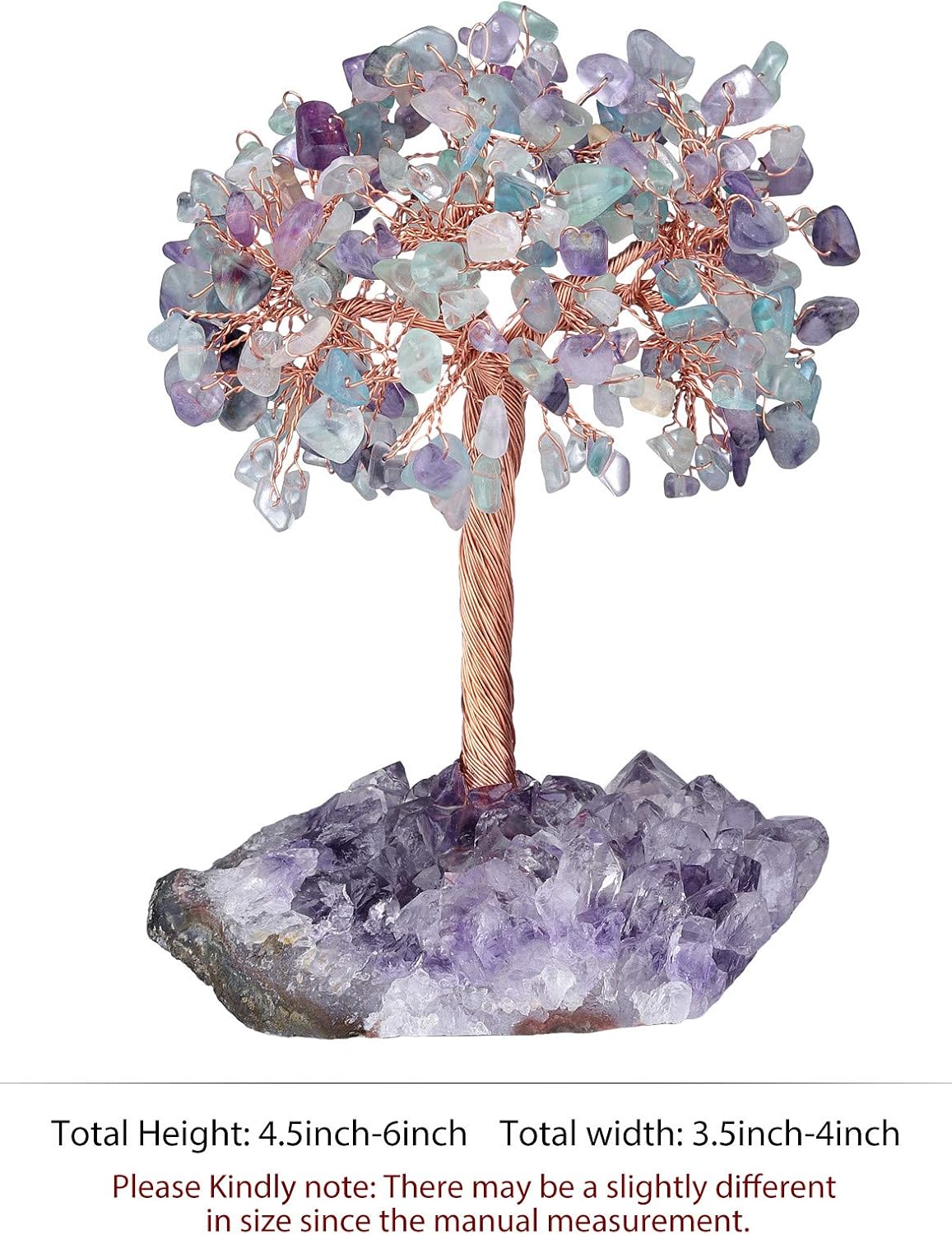 rockcloud Natural Fluorite Stone Money Tree with Amethyst Quartz Crystal Cluster Base Bonsai Tree Feng Shui Desk Decoration for Wealth and Luck 4.5"-6": Home & Kitchen