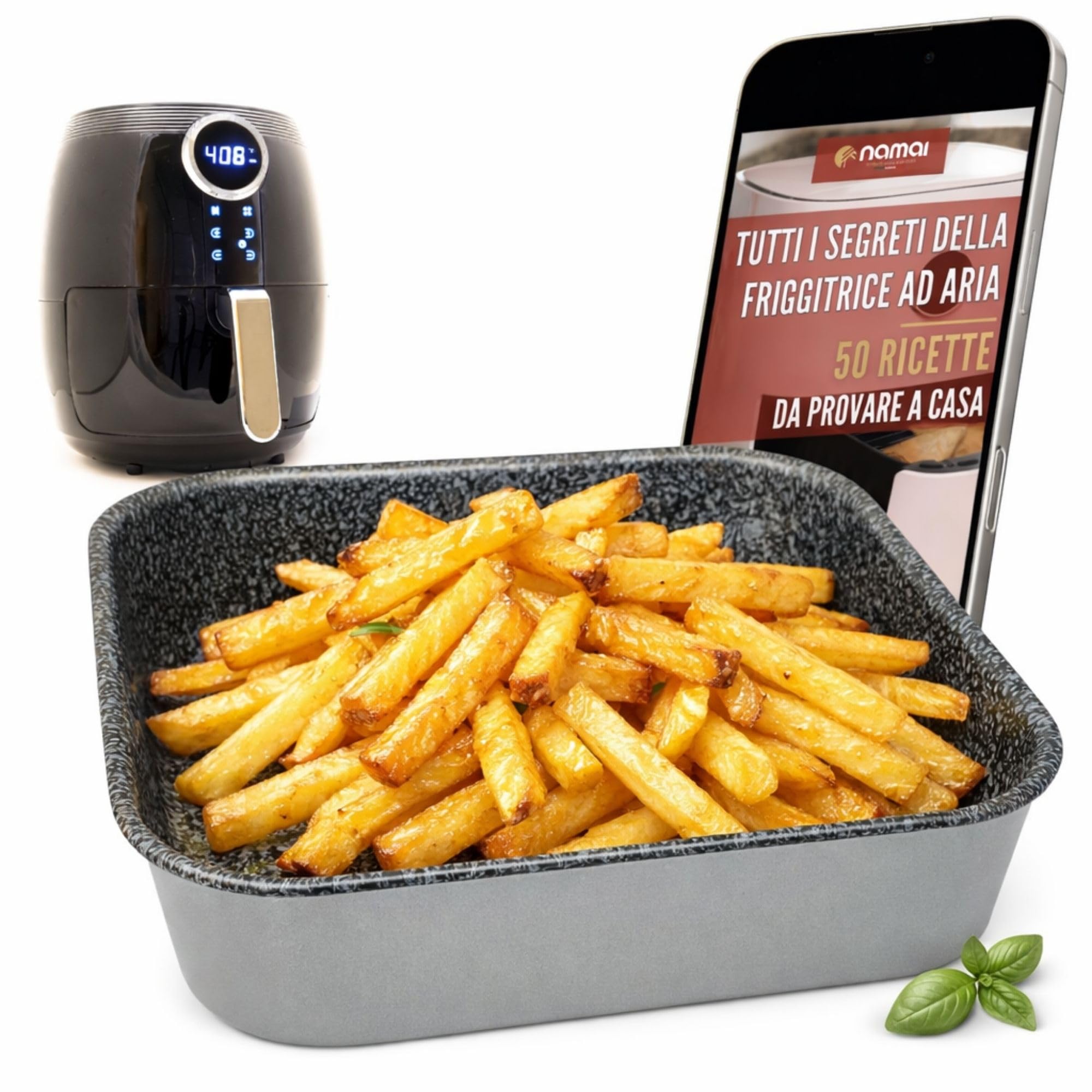 NAMAI - Air Fryer Liner 20x20 Internal Measurements, Dishwasher Safe, Oven Safe Pan, Aluminum, Stone Effect, 21x21 External Measurements Pan, Air Fryer Accessories