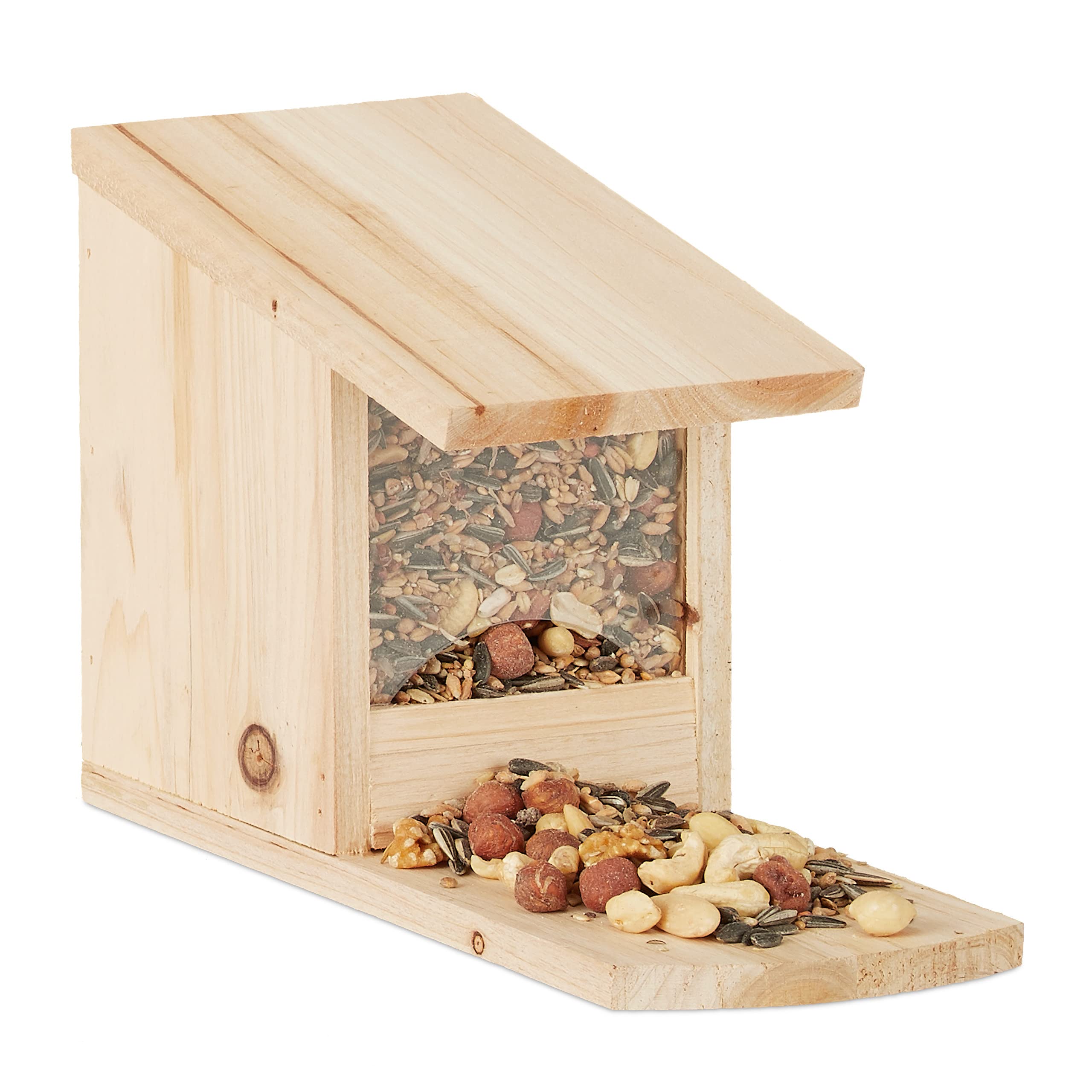 Relaxdays Squirrel Feeder for Placing, Wood, Weather-Resistant, HxWxD: ca 17.5 x 12 x 25 cm, Natural