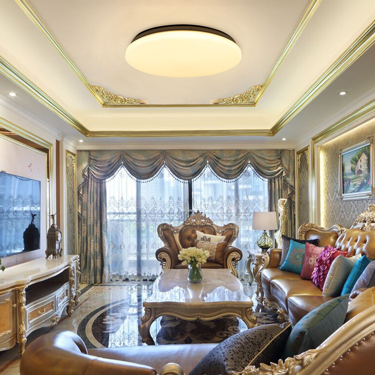 Ruicer LED Deckenleuchte Wohnzimmer Schlafzimmer Warmweiß Rund 15W [Energieklasse A+]