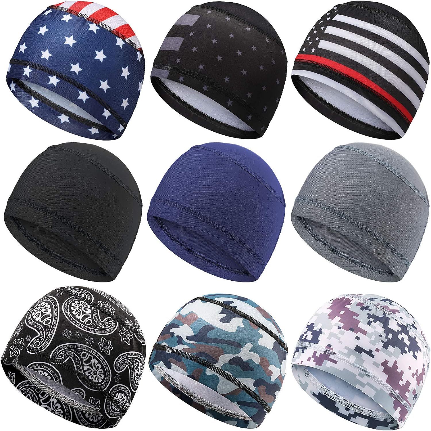 9 Pieces Cycling Caps Helmet Liner Cooling Beanie Caps Sweat Wicking Caps Sports Running Hats (Classic Pattern): Clothing