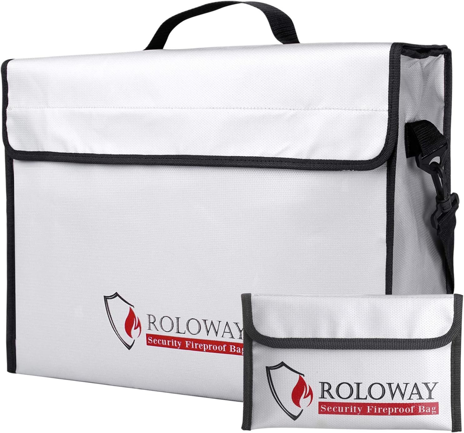 ROLOWAY Fireproof Document & Money Bags, Large Fireproof & Water Resistant Bag (16 x 12 x 5 inches), Fireproof Folder Safe Bag for Cash, Valuables & Passport, with Silicone Coating & Zipper Closure - - 