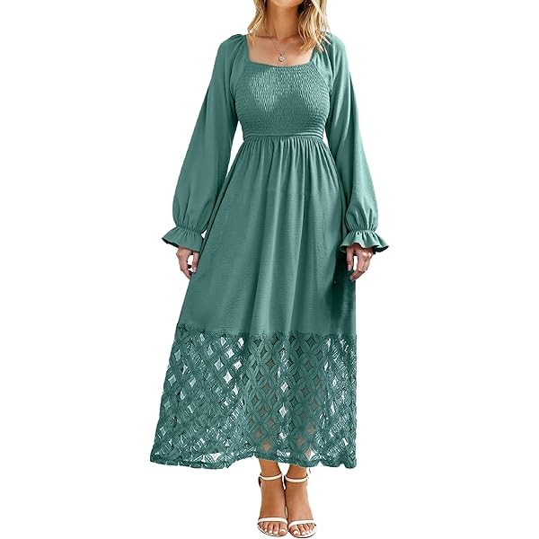 Amazon.com: Annebouti Women's 2024 Fall Casual Long Sleeve Maxi Dress A  Line Petite Boho Tiered Floral Smocked Ladies Flowy Baby Shower Wedding  Guest Long Dresses for Women Green S : Clothing, Shoes
