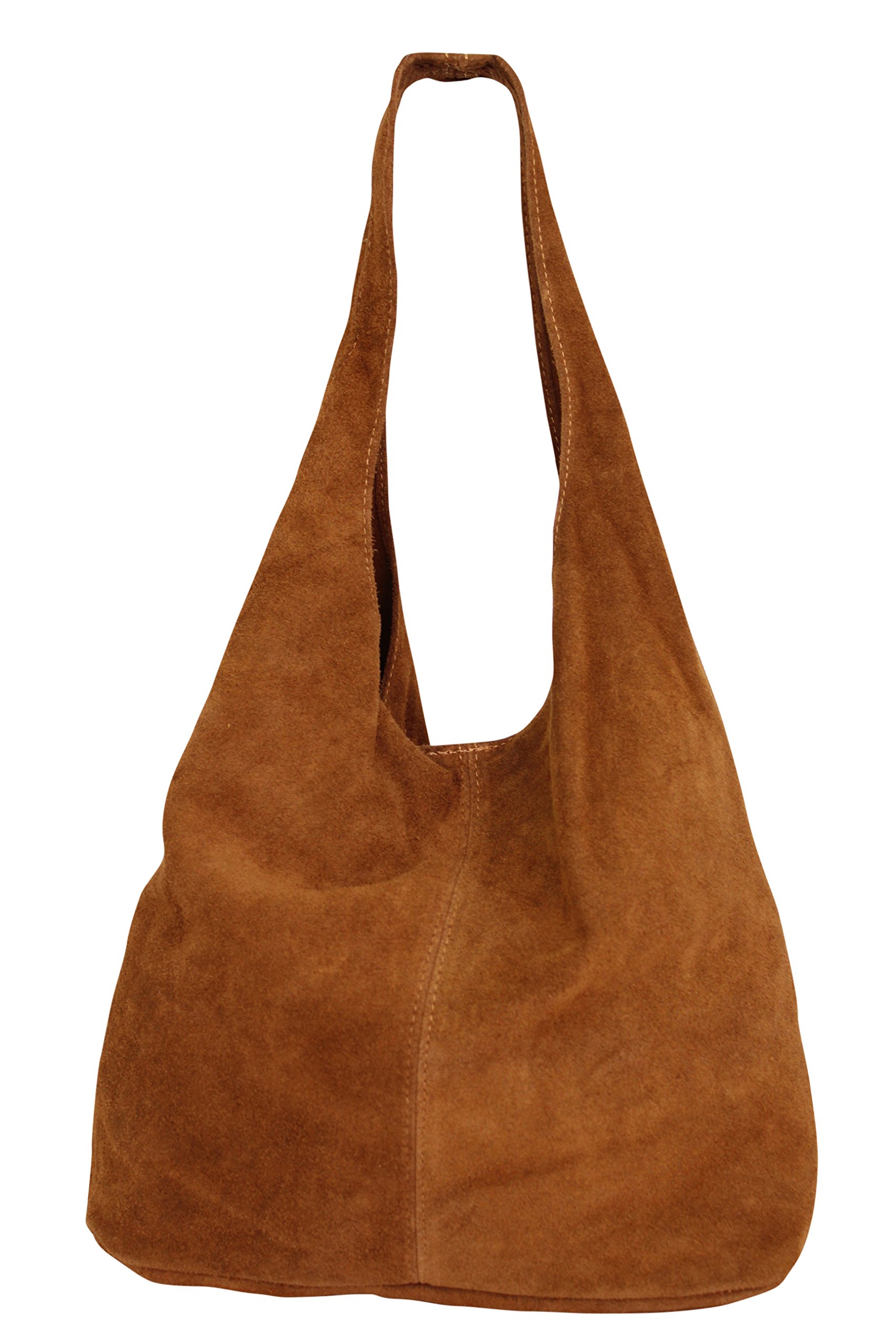 Ambra women’s suede handbag, shoulder bag, leather bag, shopper bag, WL818 Brown Size: XL