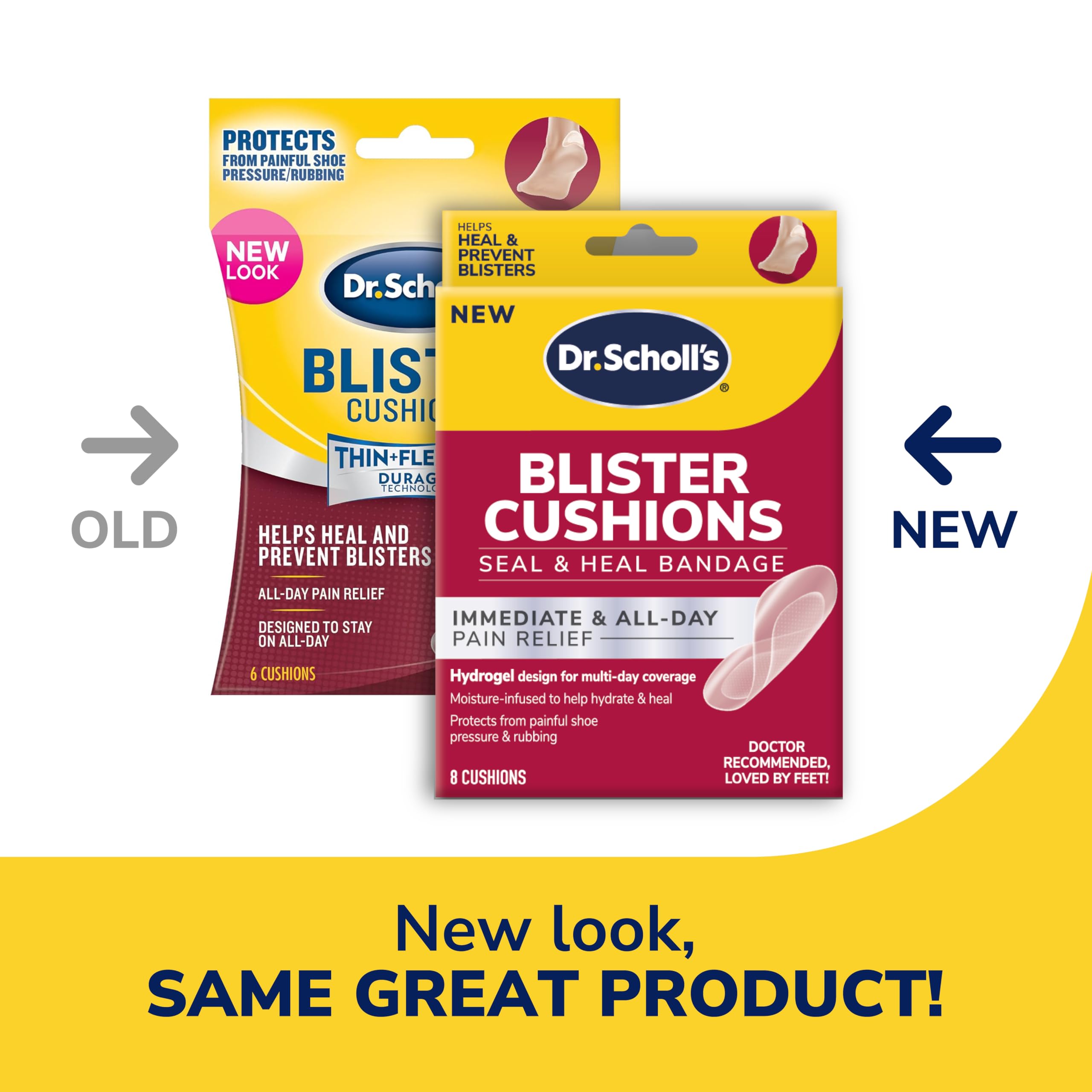 Dr. Scholl's Blister Cushions Seal & Heal Bandage with Hydrogel Technology, 8 ct // Immediate & All-Day Pain Relief, Thin, Flexible & Nearly Invisible, Moisture-Infused