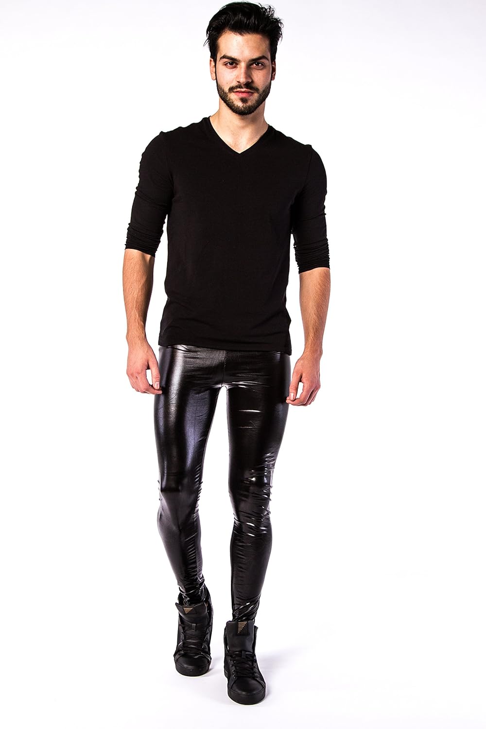 Kapow Men's Leggings Metallic Holographic Wet Look Shiny Glitter Yoga Tights Festival Meggings Lounge Pants: Clothing