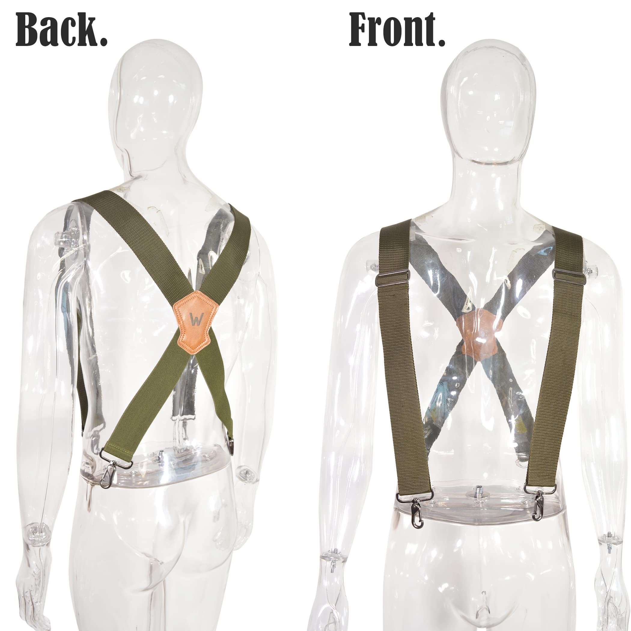 WELKINLAND Green Suspenders for Men - 2 Inch Wide, Heavy Duty Work Suspenders with Belt Loops - Military & Camo Patterns