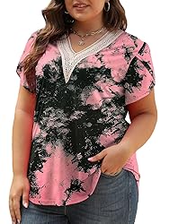 Plus Size Tie Dye Shirt Going Out Petal Sleeve