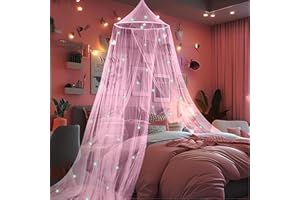 DAKSHA Pink Princess Bed Canopy for Girls with Glow in The Dark Stars, Canopy Net Fits Most Single, Twin, Full and Queen Size Bed, Room Decor, Kids Bedroom Accessories