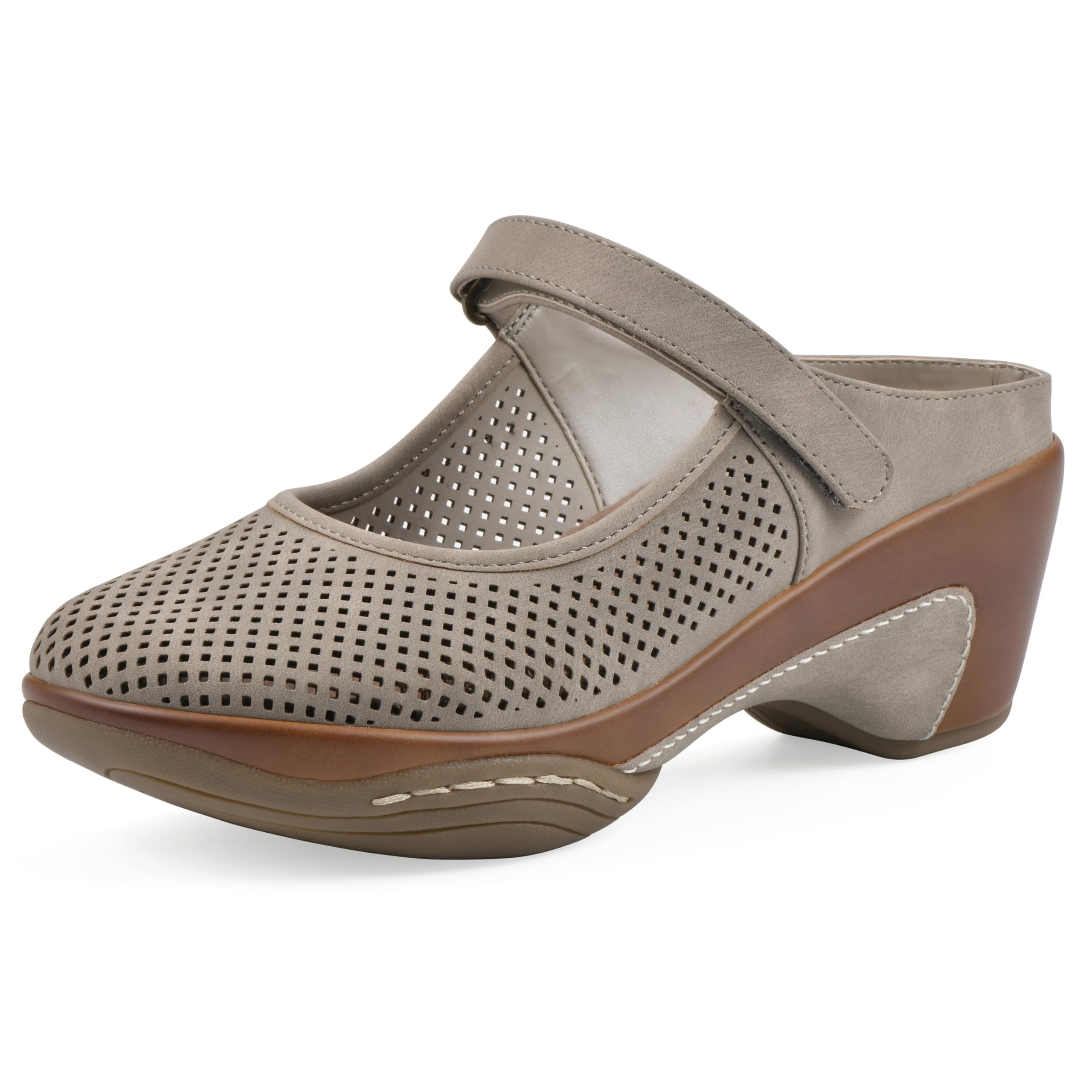 WHITE MOUNTAIN Women’s Vinto 2 Heeled Mary Jane Clog, Lt.Taupe/Sueded/Smooth, 8.5 W
