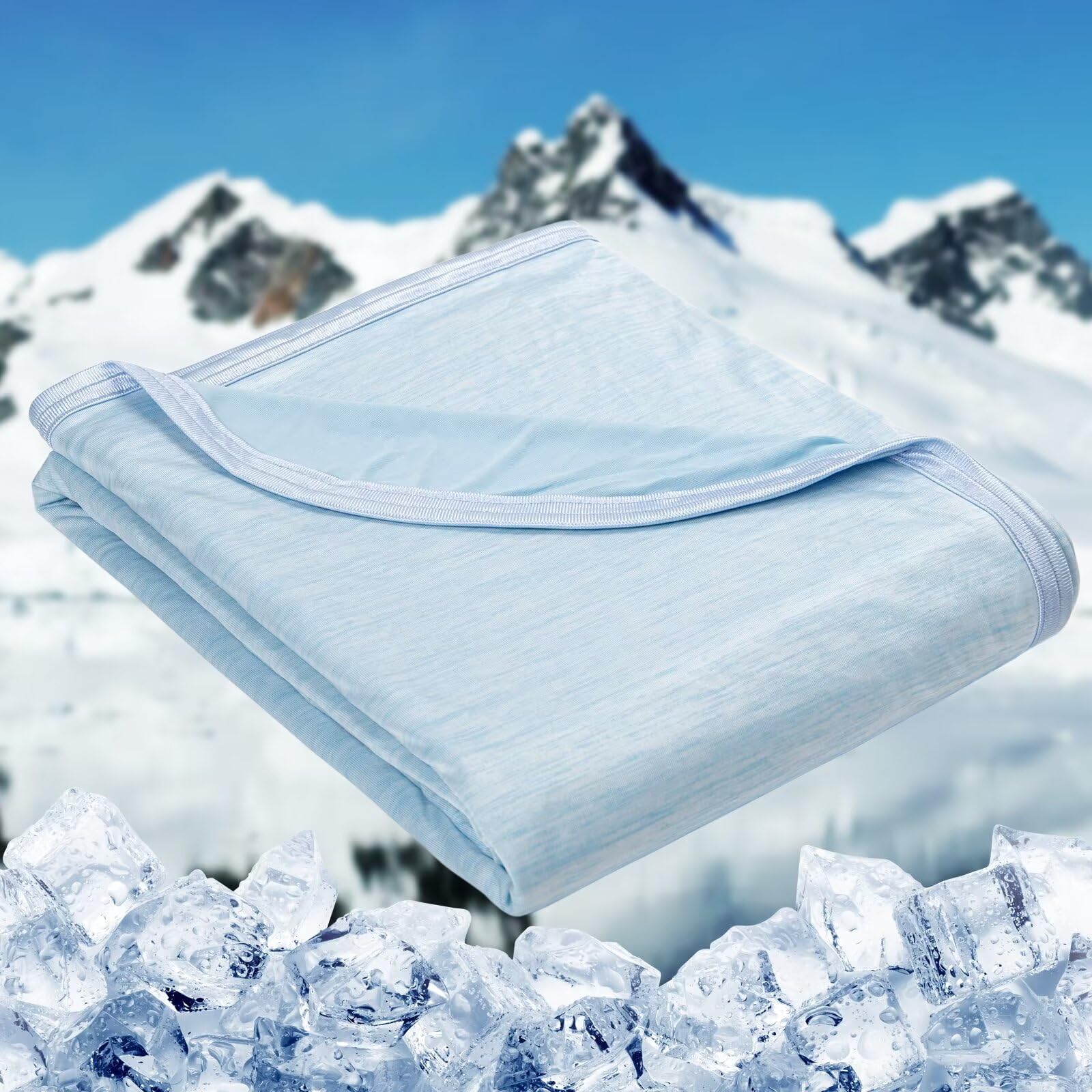 Photo 1 of HOMFINE Cooling Blankets for Hot Sleepers - Summer Blanket Thin Lightweight Breathable Soft Double Side Enhanced Cooling for Bed Couch Sofa, Keep Cool for Night Sweats (Light Blue, 90 x 90 inches)