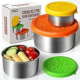 Homotte 304 Stainless Steel Containers with Lids Small for Lunch Food/Snacks, Leak-Proof and Round Stainless Steel Food Storage Containers for Back to School Kids, 3 Pack Stackable (4oz, 8oz, 14oz)