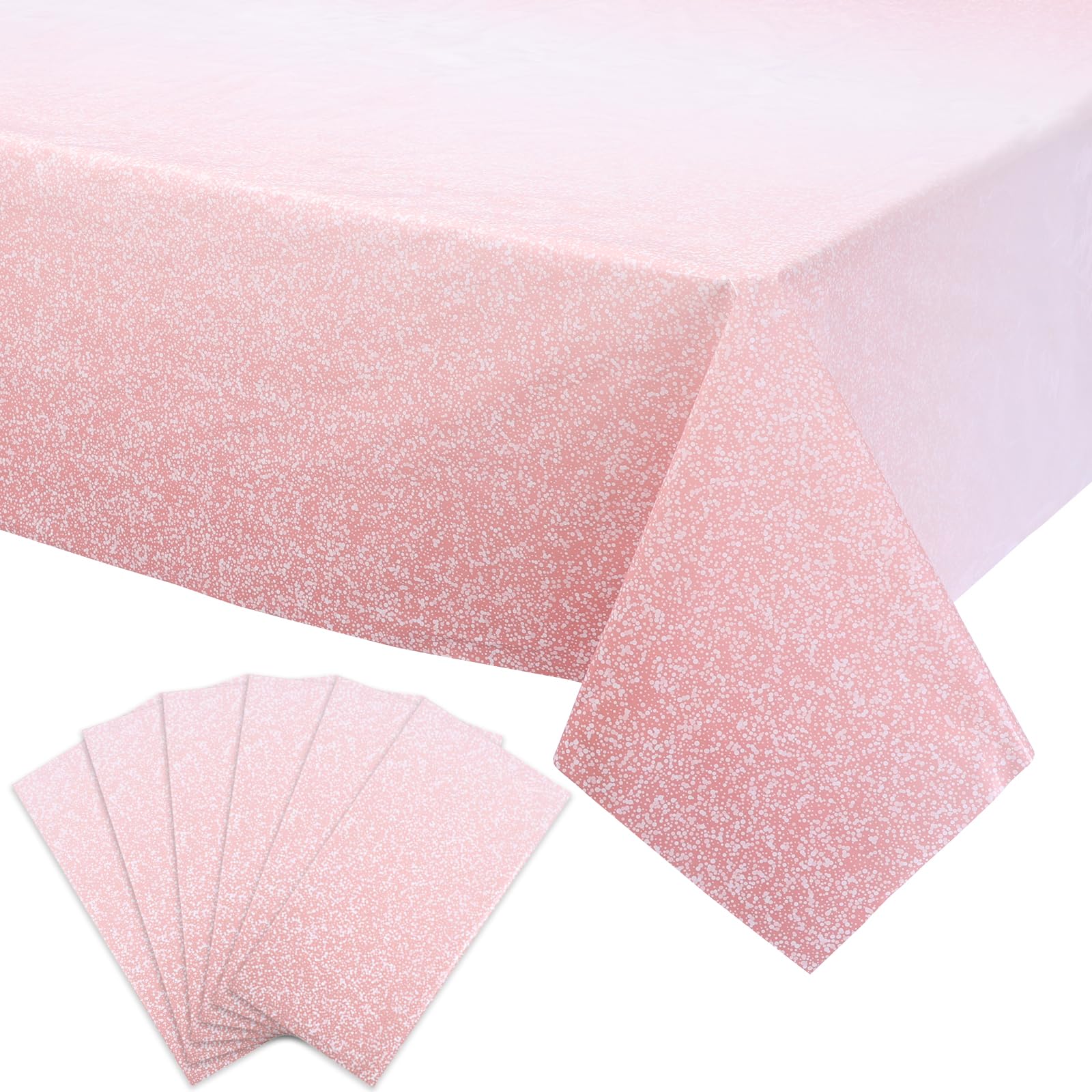 Photo 1 of Kesfey 6 Packs Ombre Rose Gold Tablecloth 54 x 108 Inch Gradient Pastel Rose Gold Sequin Table Cloths Rectangle Disposable Plastic Rose Gold Sprinkle Glitter Table Cover for Birthday Party Decorations