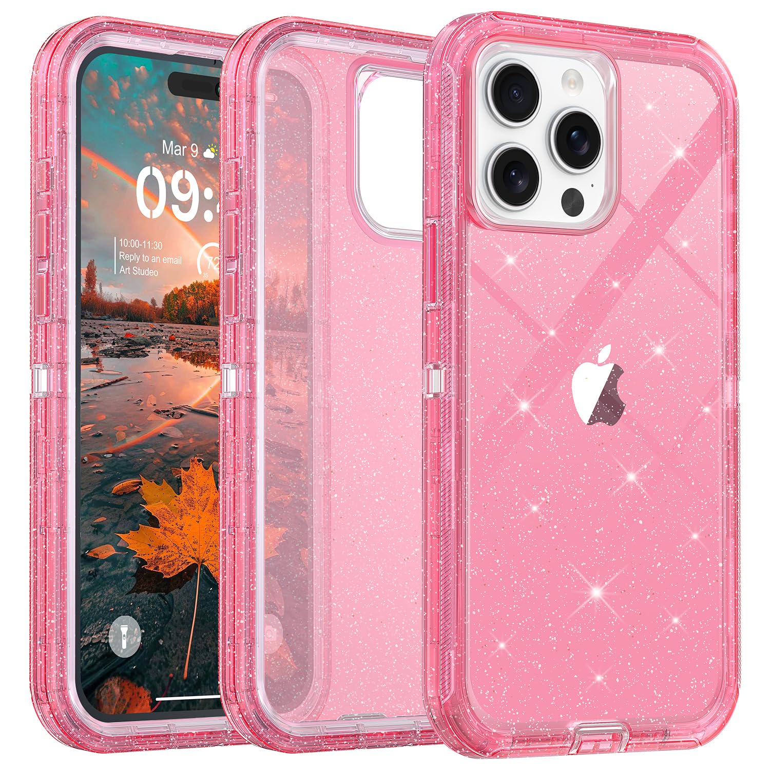 TUTUKII for iPhone 15 Pro Max Case Clear, Anti-Drop, Transparent, Shockproof, Military Grade Drop Protection, Heavy Duty Protective Phone Case Cover for 15 Pro Max 6.7", Pink Glitter