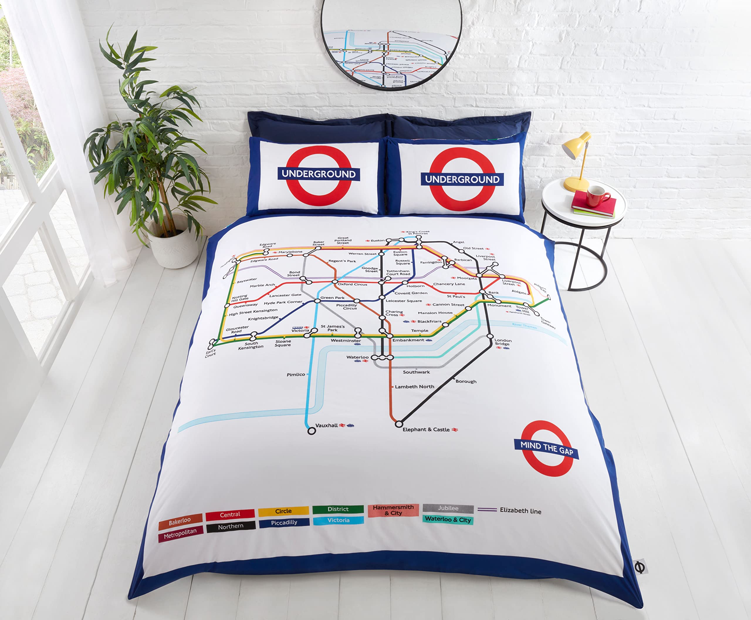 Rapport Home London Underground Duvet Cover Set King - Official TFL Licensed Reversible Polycotton Bedding with Iconic Tube Map & Logos - Multicolor Kids & Teen Bedroom Decor (230x220cm)