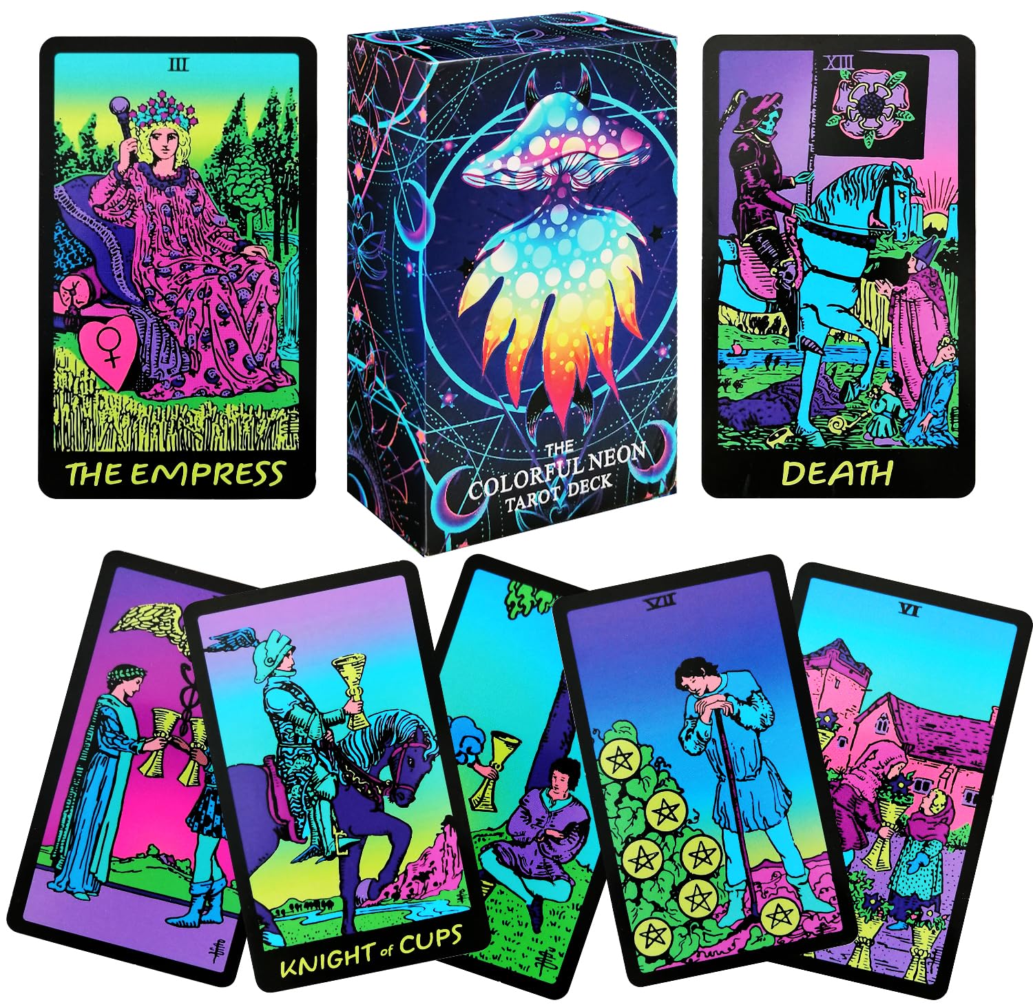 Photo 1 of XIMIGEYEFU 78 Original Designs Neon Colors Tarot Cards for Beginners with Meanings