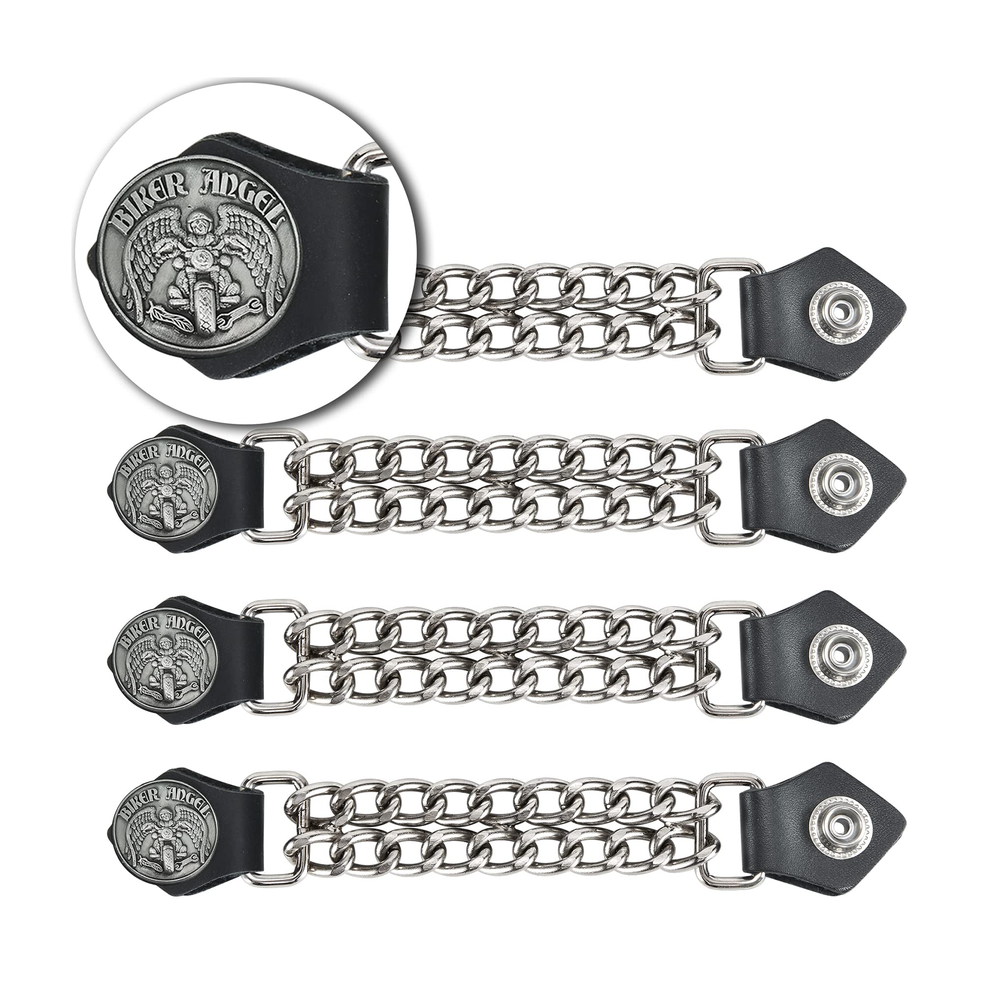 Photo 1 of ***ONLY 2*** Dream Apparel 4PCS Motorcycle Vest Extenders for Men, Biker Vest Extenders with Faux Leather Ends and Double Chrome Chains