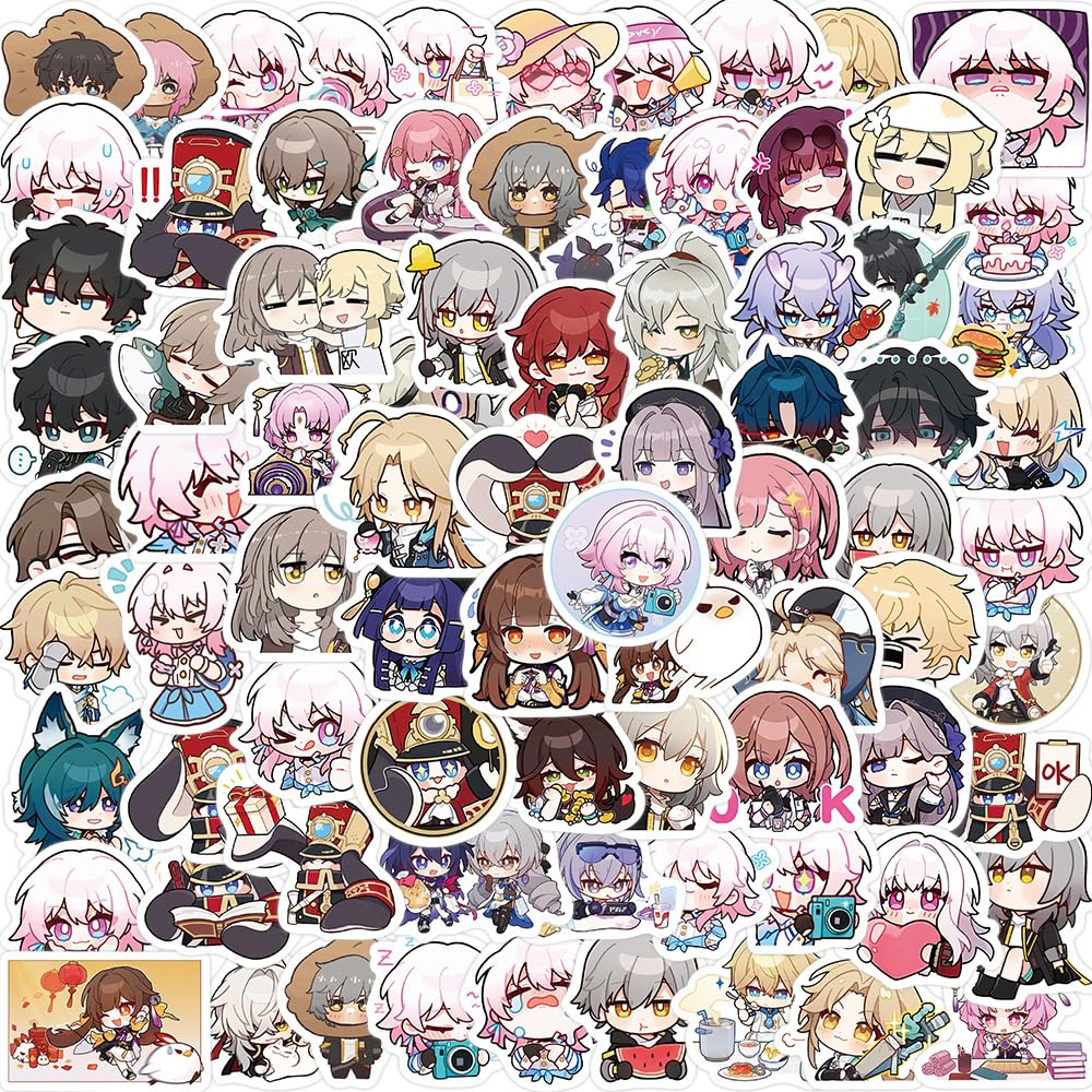 80Pcs Honkai: Star Rail Stickers Laptop Car Scrapbook Phone Skateboard Suitcase Luggage Bike Honkai: Star Rail Vinyl Waterproof Aesthetic Personalised Stickers for Teens Boys Girls Adults