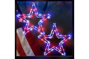 Hiboom 4th of July Decorations, Red White and Blue Patriotic Star Window Lights, 12 Inch 50 LED Independence Day Window Decorations Fourth of July Memorial Day Decorations(2 Pack)