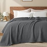 Exclusivo Mezcla 100% Cotton Waffle Weave Blanket King Size, Soft, Lightweight and Breathable Muslin Gauze Blanket for Bed, All Season, 90"x104", Dark Grey