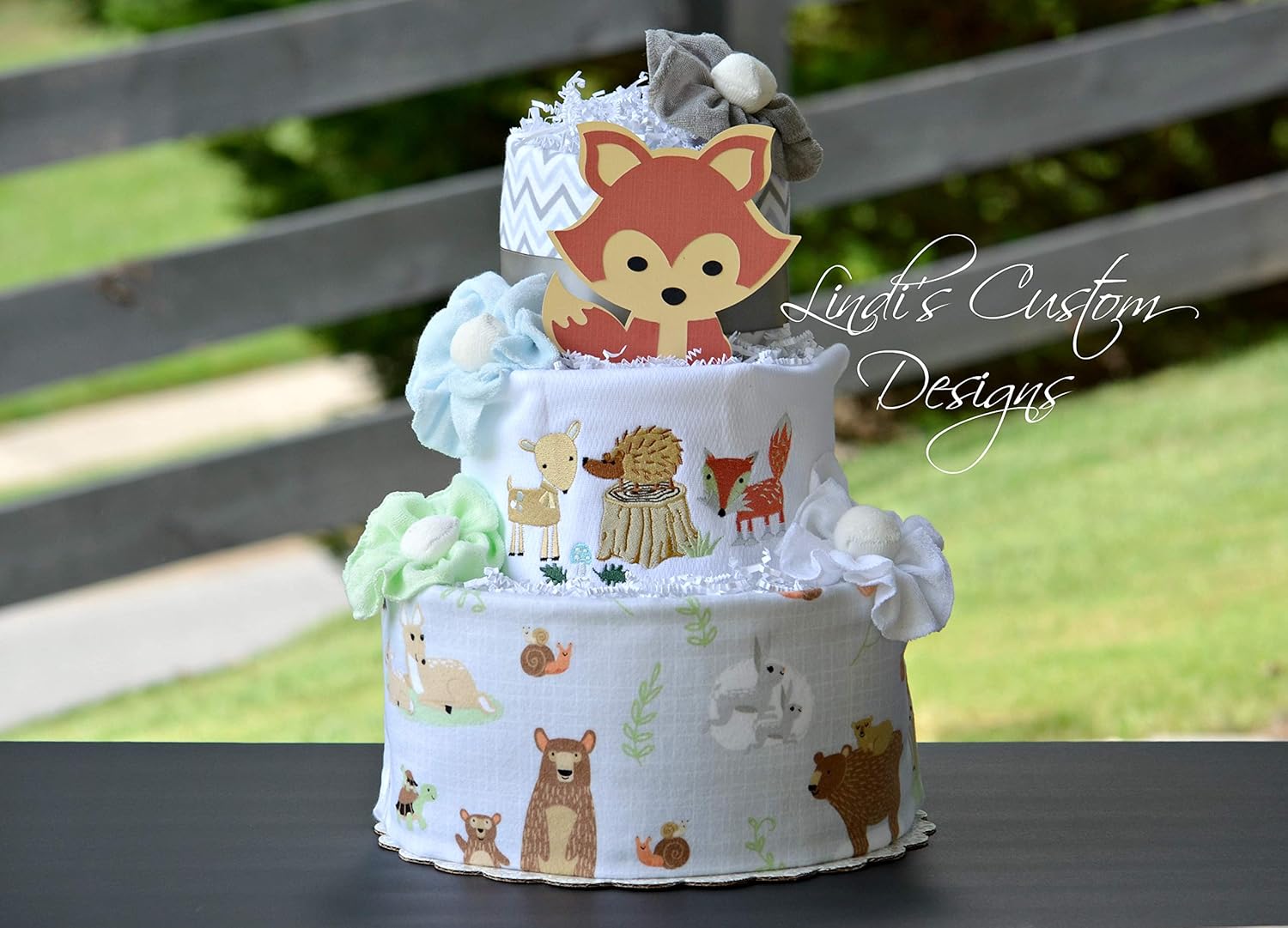 woodland animal diaper cake
