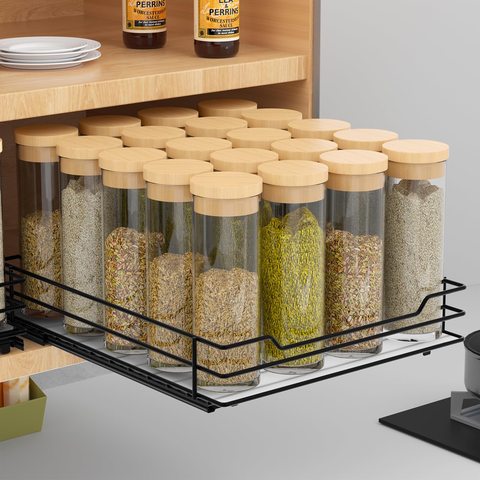 Photo 1 of BOIVSHI Pull Out Spice Rack Organizer for Cabinet, Heavy Duty Slide Out Spice Rack Organizer for Kitchen Cabinets and Pantry, Fits Spices, Sauces, Canned Food (8.5''Wx10.5''Dx2.5''H)
