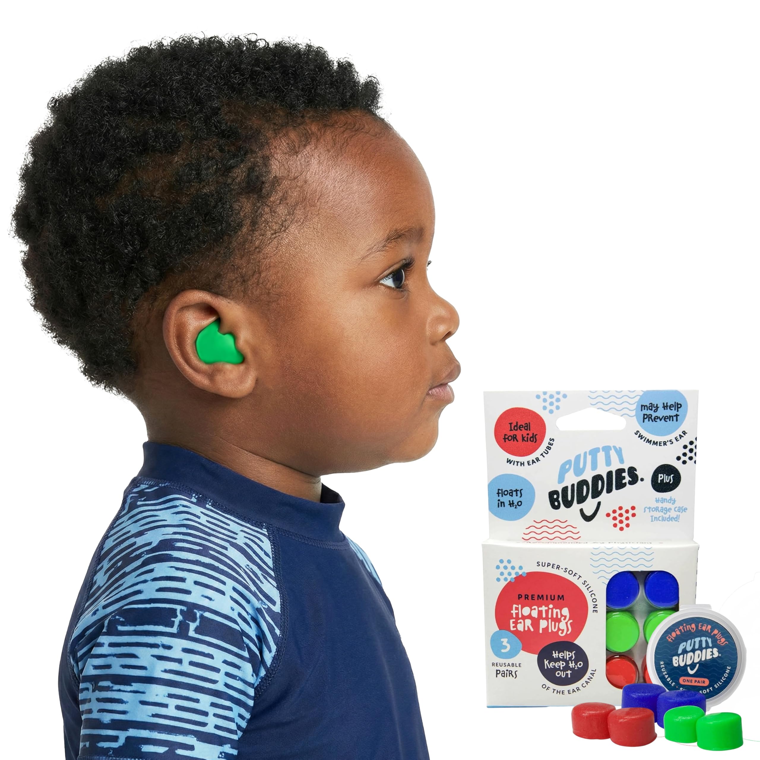 Putty Buddies Floating Soft Silicone Earplugs Blue, Red & Green 3 Pair Pack