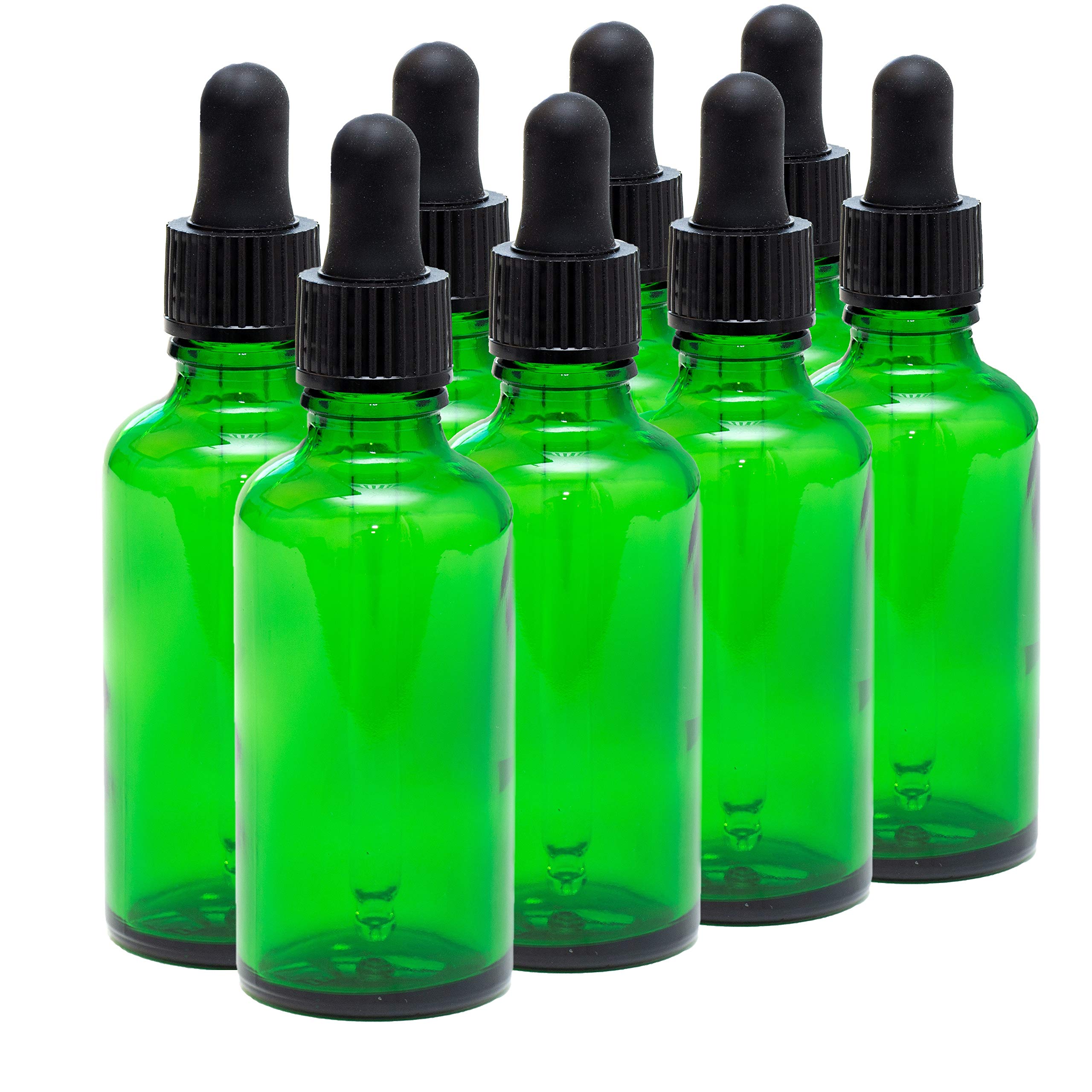 Aura 50ml Green Glass Bottles with Glass Pipettes - Pack of 8