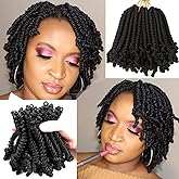 8 Packs Short Bob Spring Twist Crochet Hair 6Inch Pretwisted Passion Twist Hair Pre Looped Crochet Braids Hair for Black Women (6 Inch, 1B#)