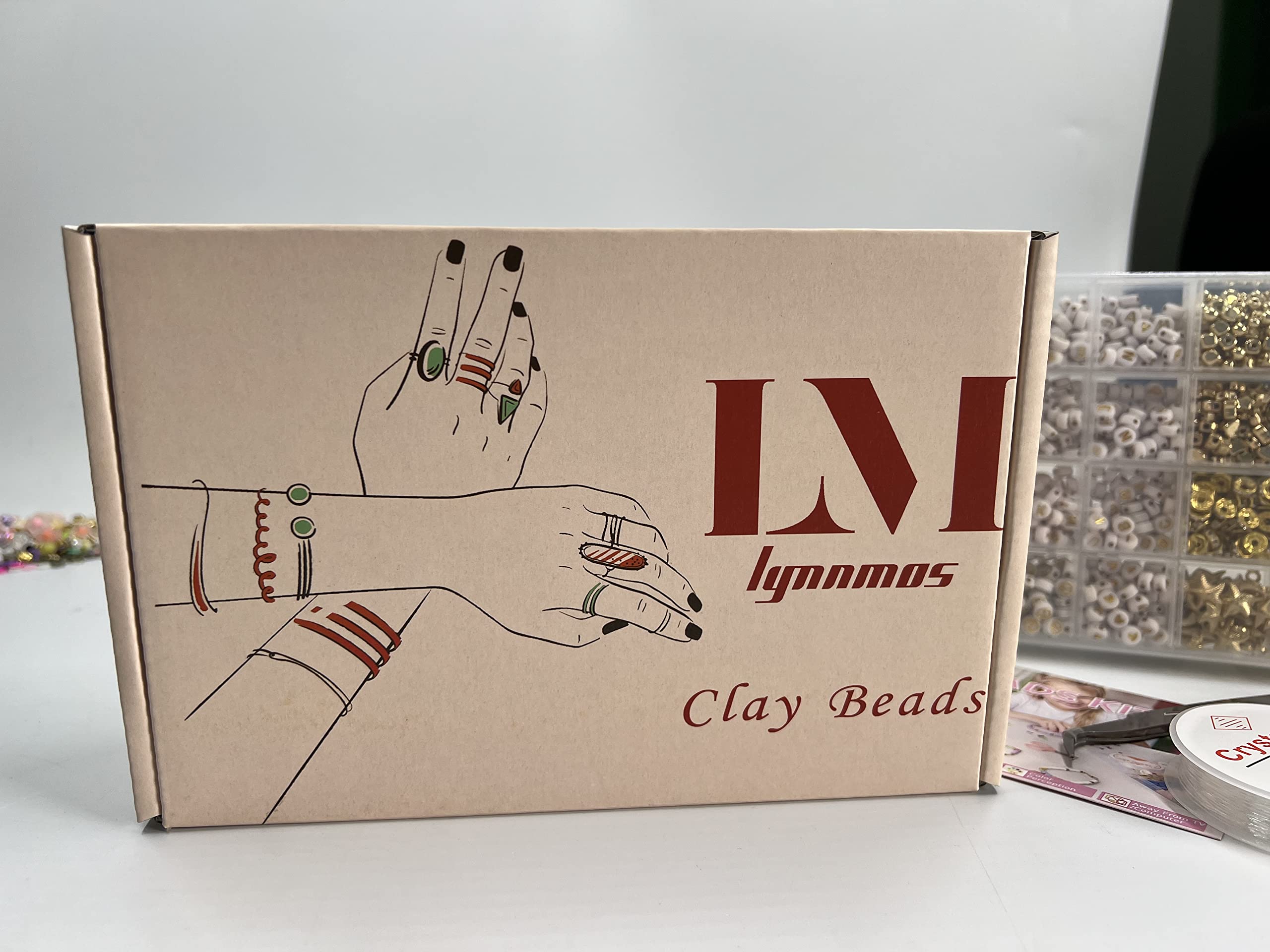 Lynnmos Clay Beads 8000 Pcs 2 Boxes Bracelet Making Kit - 24 Colors Polymer Clay Beads for Bracelet Making Set - Heishi Disc Beads for Jewelry Making kit with Charms and Gift Pack for Girls