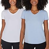 90 Degree By Reflex Short Sleeve Top V-Neck Soft Gym Shirt for Women - 2 Pack
