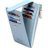 Badiya Slim Women Wallet RFID Blocking Bifold Compact 9 Card Slots Holder Wallets Soft Leather with Zipper Coin Pocket 2 ID Window
