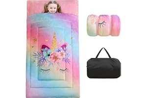 VIVILINEN Kids Sleeping Bag for Girls Boys Rainbow Unicorn Toddler Slumber Bag Thickened Fleece Toddler Nap Mat for Preschool Daycare Kindergarten Sleepover Bag Slumber Sack