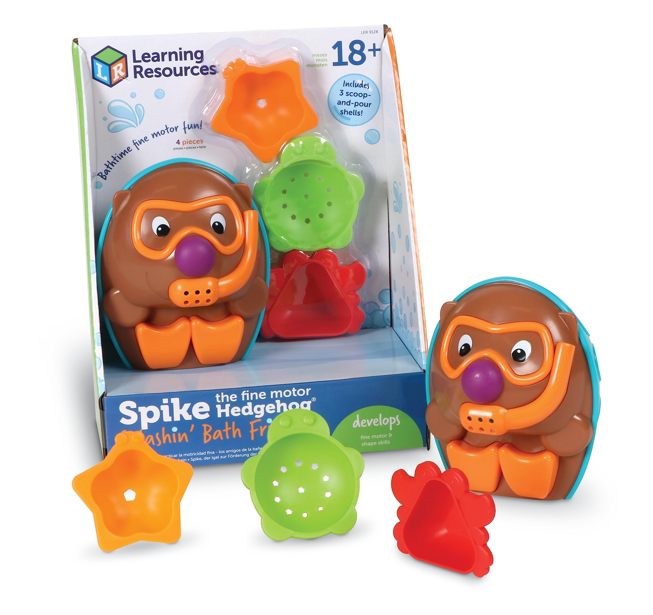 Learning Resources Spike the Fine Motor Hedgehog Splashin Bath Friends, 4 Pieces, Ages 2+, Toddler Learning Toys, Baby Toys, Toddler Bathtub, Bath Toy, Pool Toys, Water Toys