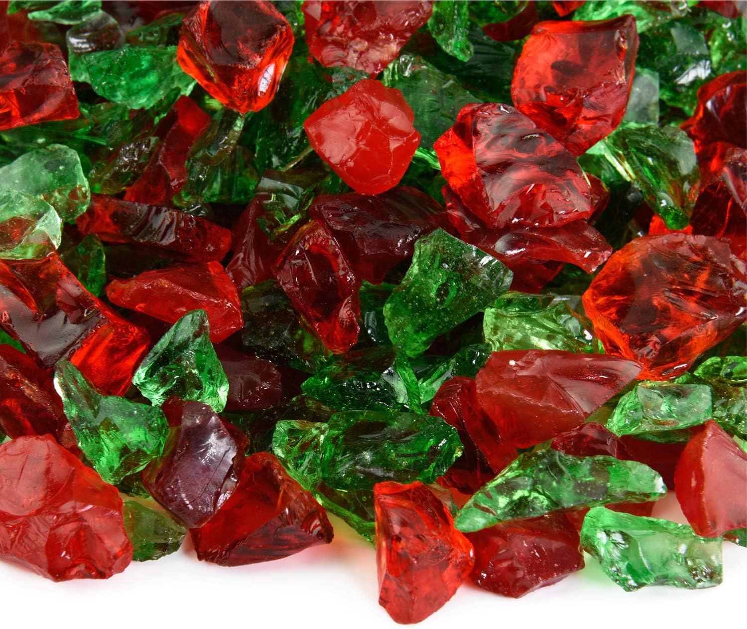 Holiday Spirit - Crushed Fire Glass Blend for Indoor and Outdoor Fire Pits or Fireplaces | 10 Pounds | 3/8 Inch - 3/4 Inch