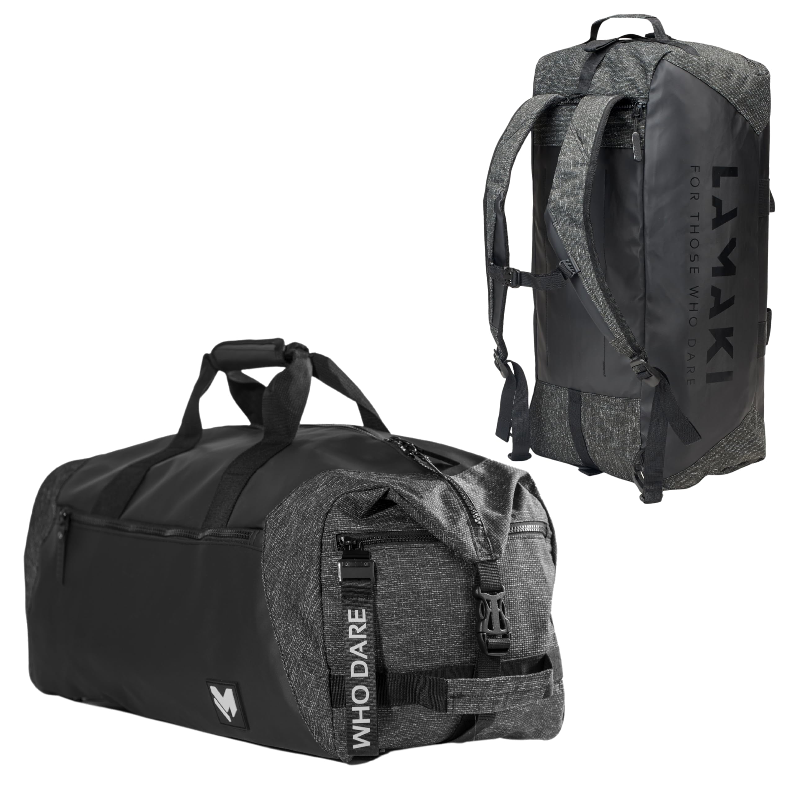 Lamaki Sports Bag Men & Women 45L Duffle Bag - Multifunctional 2-in-1 Sports Bag with Backpack Function and Shoe Compartment - Weekender Training Bag - Ideal for Everyday Use, Sports & Travel, Black
