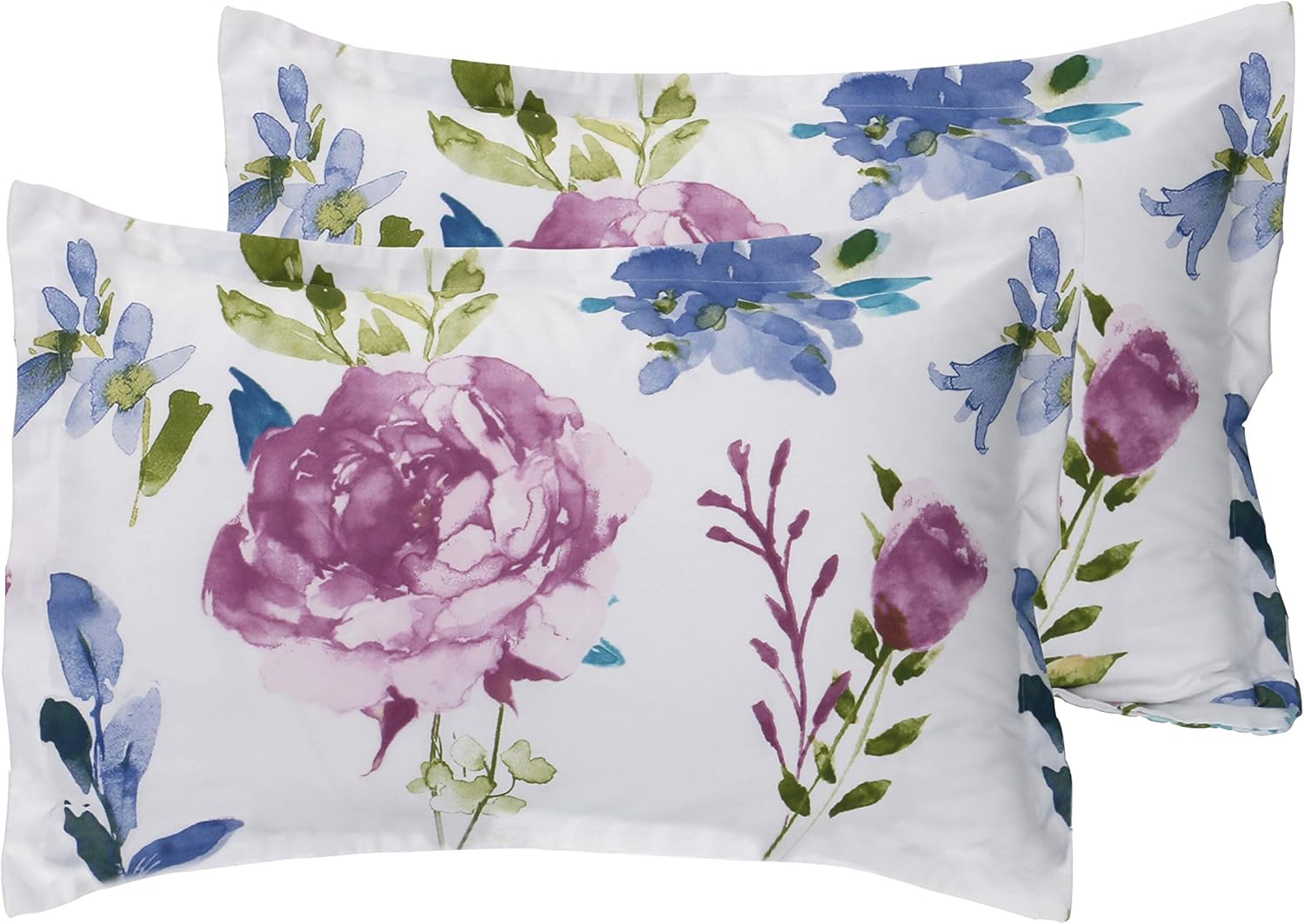 Caurbed 2 Pack Floral Pillow Cases Soft Microfiber Decorative Pillow Shams, Standard Size Peony Flower-White