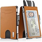 umoven Wallet for Men - Slim Leather RFID Blocking Bifold Minimalist Wallet with Metal Pop-Up Card Holder, Money Clip, Credit Card Slots - Men's Wallet, Saffron Yellow