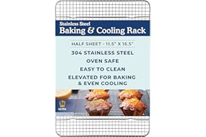 Ultra Cuisine Heavy Duty Cooling Rack for Cooking and Baking - 100% Stainless Steel Baking Rack & Wire Cooling Rack - Cookie Cooling Racks for Baking - Food Safe - Fits Half Sheet Pans - 11.5" x 16.5"