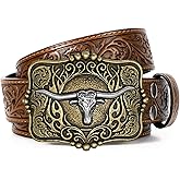 SANSTHS Cowboy Belt Western Belts for Men Women, Western Leather Belt Cowboy Cowgirl Belt Embossed Leather Belt for Jeans