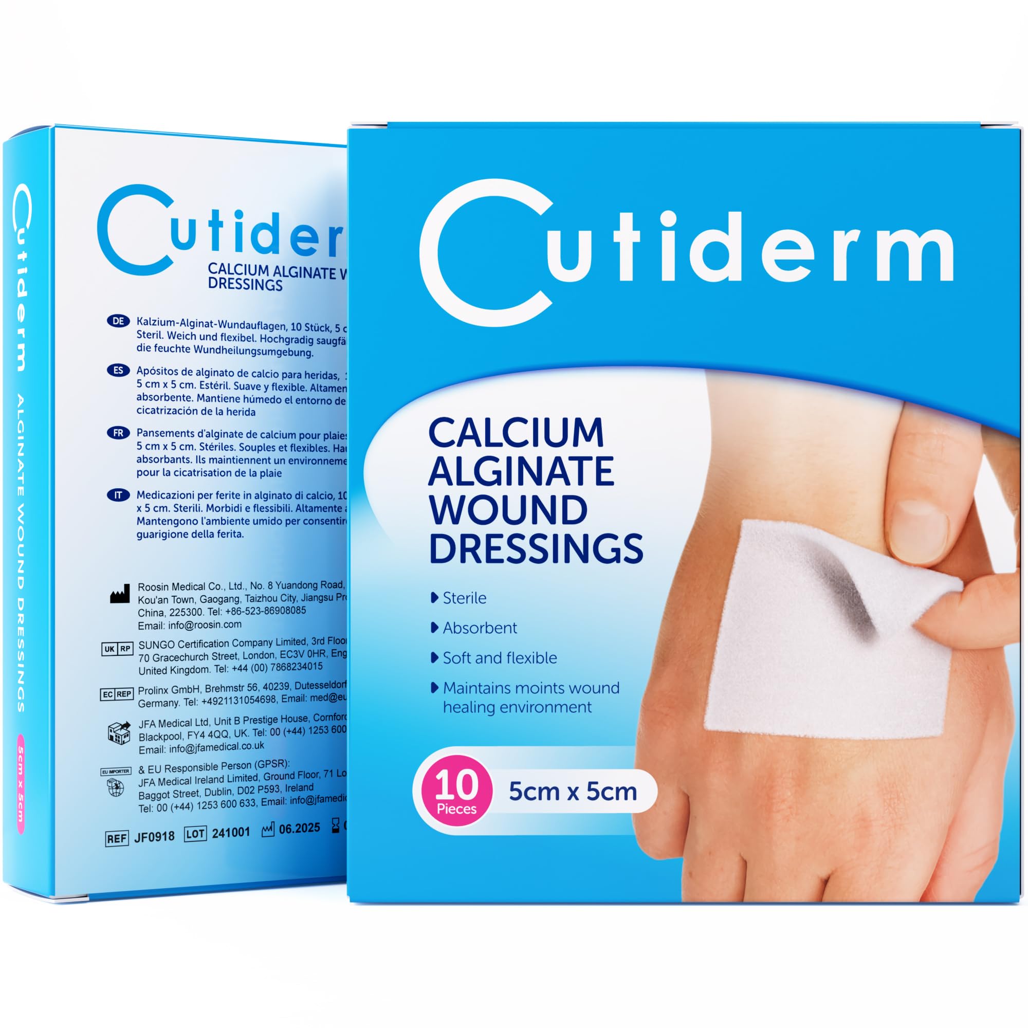 Cutiderm Calcium Alginate Low Adherent Wound Dressing 5cm x 5cm Pack of 10 - Suitable for cuts and lacerations, Post Surgical Wounds, exuding Wound Including venous, arterial and Diabetic ulcers