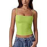 QINSEN Women's Double Lined Basic Tank Top Adjustable Spaghetti Straps Sleeveless Camisole Shirts