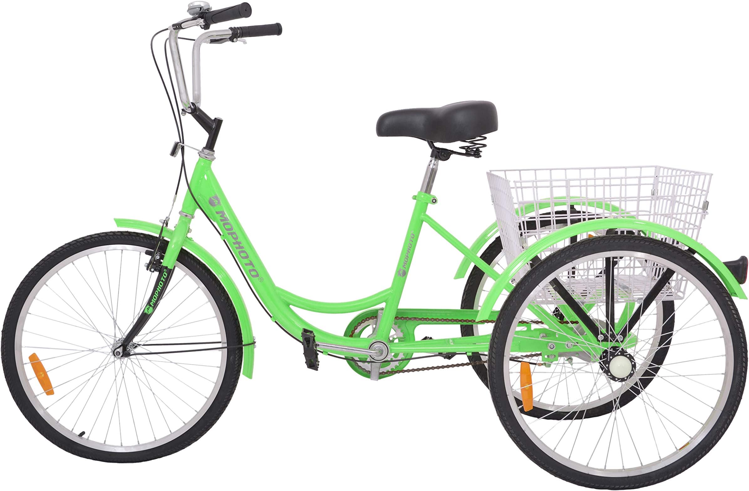MOPHOTO Adult Tricycles 1/7 Speed Three Wheel Bike Cruiser Trike, Adult Trike Tricycle Bicycle Bike 24 Inch for Men/Women/Seniros