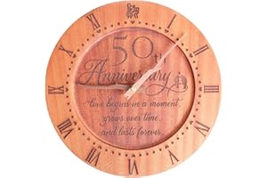 Treble Bee Personalized 50th Anniversary Clock, Engraved Wooden Clock Gifts for Couple’s 50th Wedding Anniversary, Golden Ann