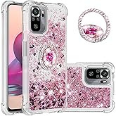 CCSmall Case for Xiaomi Redmi Note 10 4G (Not 5G)/Redmi Note 10S With Creativity Clear Quicksand Glitter Flowing Floating Soft w/Stand Bling Diamond Sparkle Phone Case for Redmi Note 10S LSZ Rose Gold